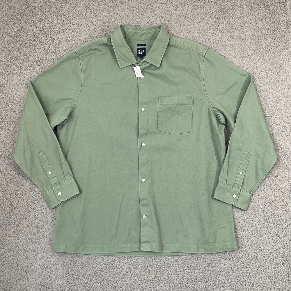 NWT Gap Twill Overshirt Men XL Sage Green Standard Fit Button Front Long Sleeve